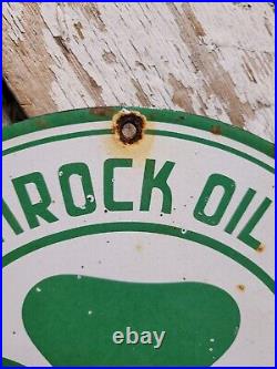 Vintage Shamrock Porcelain Sign Motor Oil Gas Station Service Irish Lucky Clover