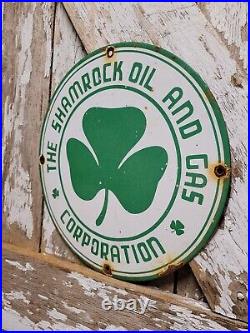 Vintage Shamrock Porcelain Sign Motor Oil Gas Station Service Irish Lucky Clover