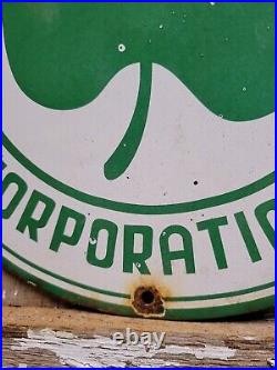 Vintage Shamrock Porcelain Sign Motor Oil Gas Station Service Irish Lucky Clover