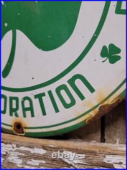 Vintage Shamrock Porcelain Sign Motor Oil Gas Station Service Irish Lucky Clover