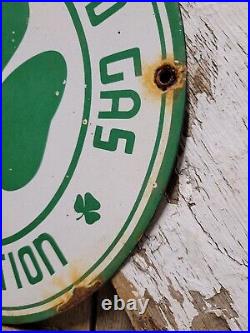 Vintage Shamrock Porcelain Sign Motor Oil Gas Station Service Irish Lucky Clover