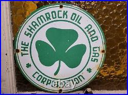 Vintage Shamrock Porcelain Sign Motor Oil Gas Station Service Irish Lucky Clover