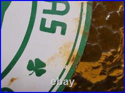 Vintage Shamrock Porcelain Sign Motor Oil Gas Station Service Irish Lucky Clover