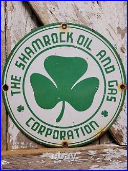 Vintage Shamrock Porcelain Sign Motor Oil Gas Station Service Irish Lucky Clover