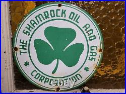 Vintage Shamrock Porcelain Sign Motor Oil Gas Station Service Irish Lucky Clover