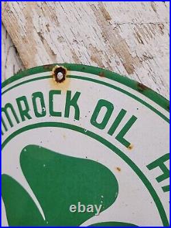 Vintage Shamrock Porcelain Sign Motor Oil Gas Station Service Irish Lucky Clover