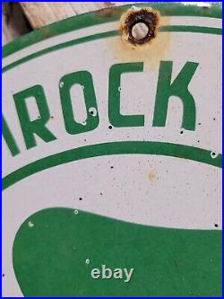 Vintage Shamrock Porcelain Sign Motor Oil Gas Station Service Irish Lucky Clover