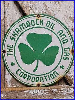 Vintage Shamrock Porcelain Sign Motor Oil Gas Station Service Irish Lucky Clover