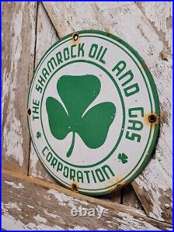 Vintage Shamrock Porcelain Sign Motor Oil Gas Station Service Irish Lucky Clover