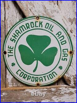 Vintage Shamrock Porcelain Sign Motor Oil Gas Station Service Irish Lucky Clover