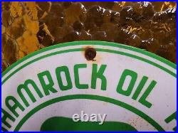 Vintage Shamrock Porcelain Sign Motor Oil Service Gas Station Irish Lucky Clover