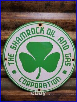 Vintage Shamrock Porcelain Sign Motor Oil Service Gas Station Irish Lucky Clover