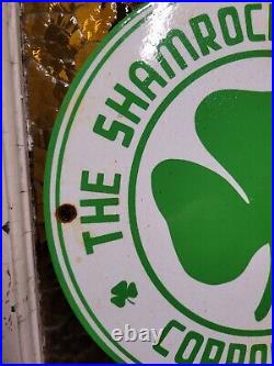 Vintage Shamrock Porcelain Sign Motor Oil Service Gas Station Irish Lucky Clover