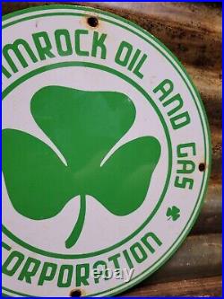 Vintage Shamrock Porcelain Sign Motor Oil Service Gas Station Irish Lucky Clover