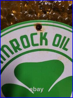 Vintage Shamrock Porcelain Sign Motor Oil Service Gas Station Irish Lucky Clover