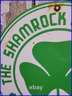 Vintage Shamrock Porcelain Sign Motor Oil Service Gas Station Irish Lucky Clover