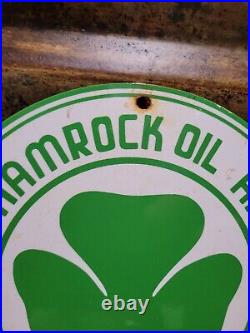 Vintage Shamrock Porcelain Sign Motor Oil Service Gas Station Irish Lucky Clover