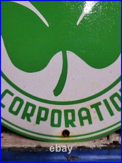 Vintage Shamrock Porcelain Sign Motor Oil Service Gas Station Irish Lucky Clover