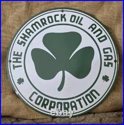 Vintage Shamrock Porcelain Sign Motor Oil Service Station Irish Lucky Clover 12