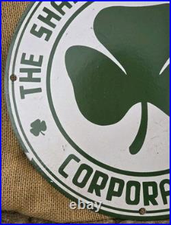 Vintage Shamrock Porcelain Sign Motor Oil Service Station Irish Lucky Clover 12