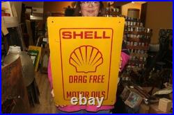 Vintage Shell Drag Free Motor Oil Gas Station Chevrolet Ford 22 Metal Sign