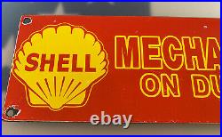 Vintage Shell Gasoline Mechanic Porcelain Sign Station Pump Plate Motor Oil Gas