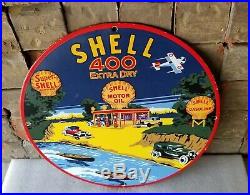 Vintage Shell Gasoline Porcelain Gas Motor Oil Service Station Pump Plate Sign