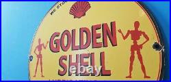 Vintage Shell Gasoline Porcelain Golden Motor Oil Service Station Pump 12 Sign