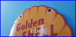 Vintage Shell Gasoline Porcelain Golden Motor Oil Service Station Pump Sign