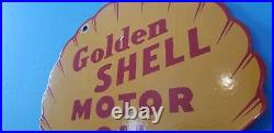 Vintage Shell Gasoline Porcelain Golden Motor Oil Service Station Pump Sign