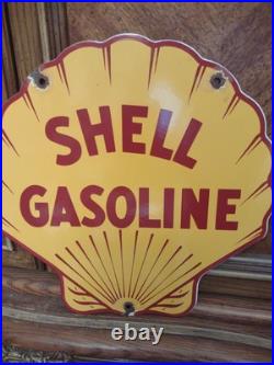 Vintage Shell Gasoline Porcelain Metal Sign Gas Service Station Motor Oil