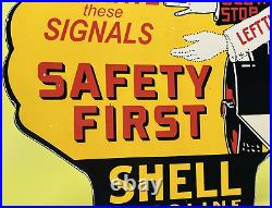 Vintage Shell Gasoline Porcelain Safety Sign Gas Station Pump Plate Motor Oil