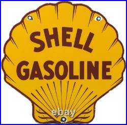 Vintage Shell Gasoline Porcelain Sign Gas Station Pump Plate Motor Oil Service Vintage Shell Gasoline Porcelain Sign Gas Station Pump Plate Motor Oil Service