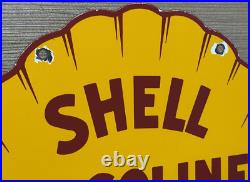 Vintage Shell Gasoline Porcelain Sign Gas Station Pump Plate Motor Oil Service Vintage Shell Gasoline Porcelain Sign Gas Station Pump Plate Motor Oil Service