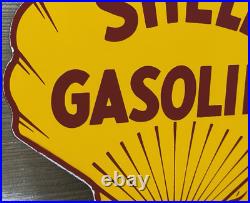 Vintage Shell Gasoline Porcelain Sign Gas Station Pump Plate Motor Oil Service Vintage Shell Gasoline Porcelain Sign Gas Station Pump Plate Motor Oil Service