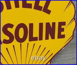 Vintage Shell Gasoline Porcelain Sign Gas Station Pump Plate Motor Oil Service Vintage Shell Gasoline Porcelain Sign Gas Station Pump Plate Motor Oil Service