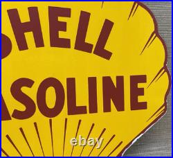 Vintage Shell Gasoline Porcelain Sign Gas Station Pump Plate Motor Oil Service