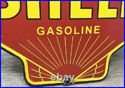 Vintage Shell Gasoline Porcelain Sign Gas Station Pump Plate Motor Oil Service