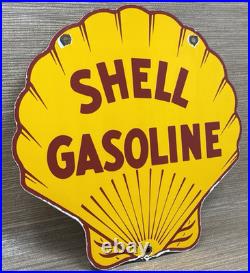 Vintage Shell Gasoline Porcelain Sign Gas Station Pump Plate Motor Oil Service