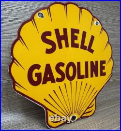 Vintage Shell Gasoline Porcelain Sign Gas Station Pump Plate Motor Oil Service Vintage Shell Gasoline Porcelain Sign Gas Station Pump Plate Motor Oil Service