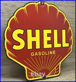 Vintage Shell Gasoline Porcelain Sign Gas Station Pump Plate Motor Oil Service