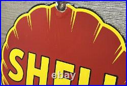 Vintage Shell Gasoline Porcelain Sign Gas Station Pump Plate Motor Oil Service