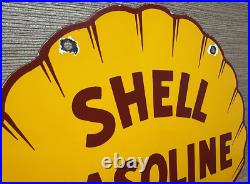Vintage Shell Gasoline Porcelain Sign Gas Station Pump Plate Motor Oil Service Vintage Shell Gasoline Porcelain Sign Gas Station Pump Plate Motor Oil Service