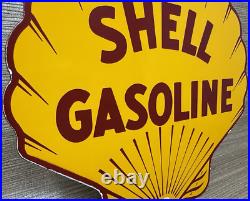 Vintage Shell Gasoline Porcelain Sign Gas Station Pump Plate Motor Oil Service Vintage Shell Gasoline Porcelain Sign Gas Station Pump Plate Motor Oil Service