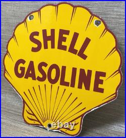 Vintage Shell Gasoline Porcelain Sign Gas Station Pump Plate Motor Oil Service