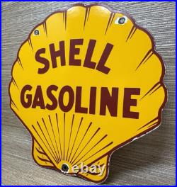 Vintage Shell Gasoline Porcelain Sign Gas Station Pump Plate Motor Oil Service Vintage Shell Gasoline Porcelain Sign Gas Station Pump Plate Motor Oil Service