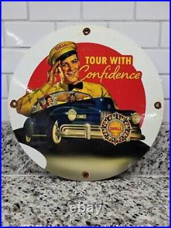 Vintage Shell Gasoline Porcelain Sign Motor Oil Gas Station Service Pump Plate