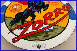 Vintage Shell Gasoline Porcelain Sign Zorro Gas Station Pump Plate Motor Oil