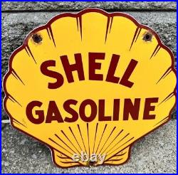 Vintage Shell Gasoline Sign Clam Shell Shape Motor Oil Gas Pump Porcelain Sign