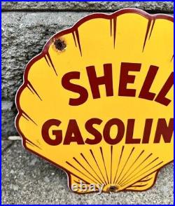 Vintage Shell Gasoline Sign Clam Shell Shape Motor Oil Gas Pump Porcelain Sign